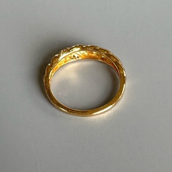 14k Gold finish Sterling Silver Classic Gold Twist CZ Ring - Picture 9 of 17